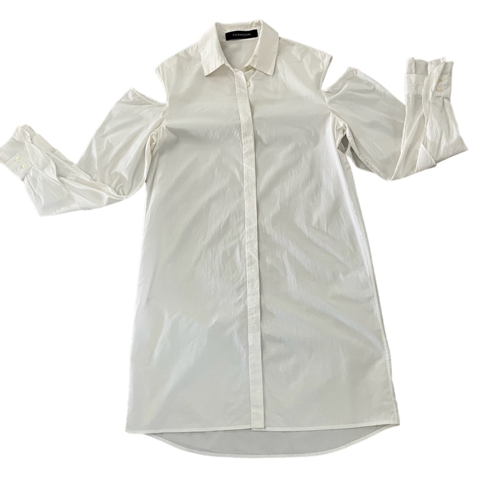 Thakoon Cotton Shirting Long Sleeve Cold Shoulder Button Down Shirt Dress Sz 10